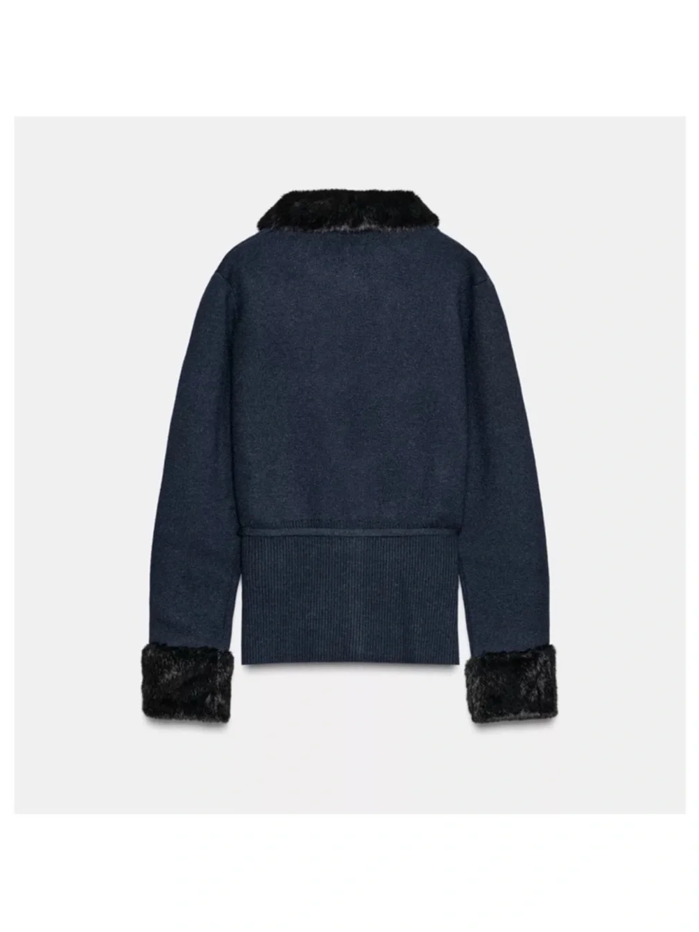 Zara Navy Coat with Black Faux-Fur Trim - Picture 6 of 9